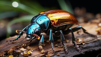 ai generiert klein Rüsselkäfer kriechen auf ein Grün Blatt im das Wald generiert durch ai foto