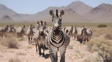 ai generiert ein Herde von Zebras im das Savanne. foto