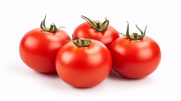 ai generiert drei reif Tomaten gegen ein einfach Weiß Hintergrund. foto