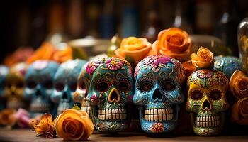 ai generiert Tag von das tot Feier bunt Schädel symbolisieren Mexikaner Kultur generiert durch ai foto