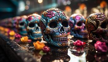 ai generiert Tag von das tot Feier bunt, gespenstisch, traditionell Mexikaner Kultur generiert durch ai foto