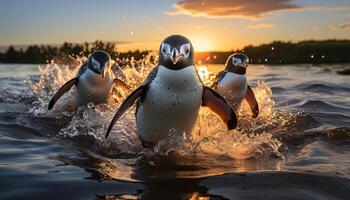 ai generiert Gentoo Pinguine Schwimmen im das Blau Arktis Wasser generiert durch ai foto