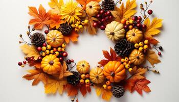 ai generiert Herbst Blatt, Kürbis, Natur Dekoration Oktober Orange Farben feiern Jahreszeit generiert durch ai foto