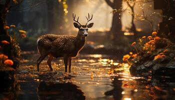 ai generiert Hirsch Stehen im Winter Wald, reflektieren Schönheit von Natur generiert durch ai foto