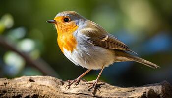 ai generiert süß Gelb Singvogel sich niederlassen auf Zweig, suchen beim Kamera generiert durch ai foto