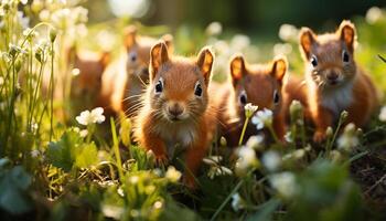 ai generiert süß jung Hase Sitzung im Grün Wiese, genießen Sommer- generiert durch ai foto