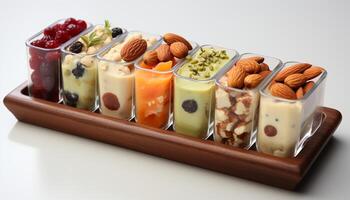 ai generiert Frische und Genuss im ein Gourmet Dessert von Schokolade Mousse generiert durch ai foto