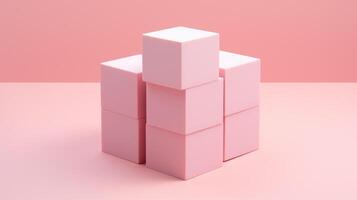 ai generiert symmetrisch Pastell- Würfel auf Rosa Oberfläche hervorrufen minimalistisch Harmonie. ai generiert foto