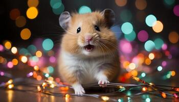ai generiert süß klein Säugetier feiert mit beleuchtet Weihnachten Beleuchtung generiert durch ai foto