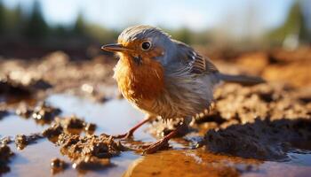 ai generiert süß Gelb Vogel sich niederlassen auf Zweig, suchen beim Kamera generiert durch ai foto