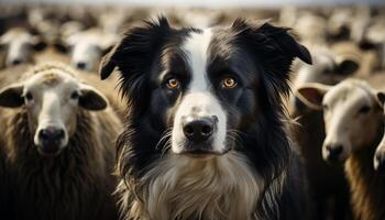 ai generiert süß Hündchen suchen beim Kamera, umgeben durch Bauernhof Tiere generiert durch ai foto