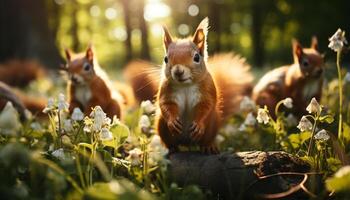 ai generiert süß klein Säugetier Sitzung auf Gras, Essen Pflanze Material generiert durch ai foto