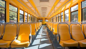 ai generiert leeren Bus Sitze im ein modern verschwinden Punkt Perspektive generiert durch ai foto