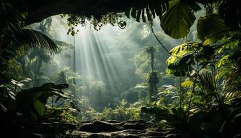 ai generiert tropisch Regenwald ein mysteriös, Grün Landschaft von Schönheit und Abenteuer generiert durch ai foto