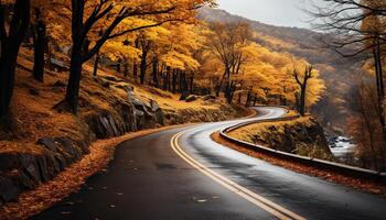 ai generiert das beschwingt Herbst Landschaft verschwindet auf das Wicklung Land Straße generiert durch ai foto