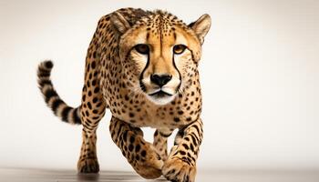 ai generiert majestätisch Gepard, gefährdet Schönheit, Gehen im afrikanisch Wildnis, starren heftig generiert durch ai foto
