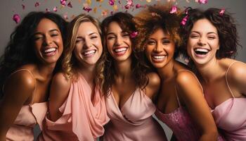 ai generiert lächelnd Frauen feiern Freundschaft, Spaß, und Glück beim Nachtclub generiert durch ai foto
