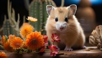 ai generiert süß Hündchen Sitzung auf Gras, suchen beim Blume im Frühling generiert durch ai foto