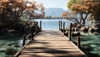 ai generiert still Herbst Wald spiegelt auf still Wasser, Natur Schönheit generiert durch ai foto