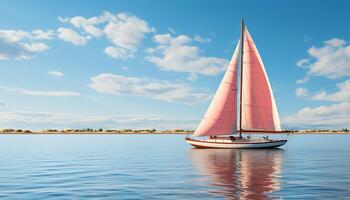 ai generiert Segeln Yacht gleitet auf Blau Wasser, Natur still Abenteuer generiert durch ai foto