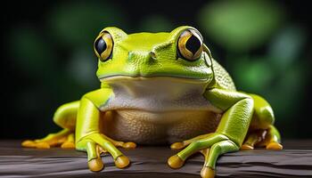 ai generiert süß rot Augen Baum Frosch Sitzung auf Grün Blatt im Regenwald generiert durch ai foto