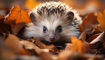 ai generiert süß klein Igel suchen beim Herbst Blatt im Natur generiert durch ai foto