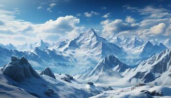 ai generiert Berg Gipfel, Blau Himmel, schneebedeckt Landschaft Natur majestätisch Schönheit generiert durch ai foto