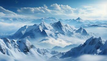 ai generiert majestätisch Berg Gipfel, Schnee bedeckt Landschaft, still Szene, Blau Himmel generiert durch ai foto