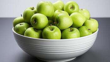 ai generiert Frische und Natur im ein Schüssel von gesund Grün Äpfel generiert durch ai foto