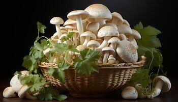 ai generiert Frische von Natur essbar Pilz, organisch Blatt, gesund Essen generiert durch ai foto