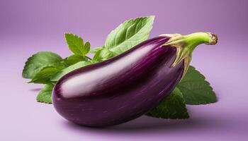 ai generiert Frische und Natur im ein Single Blatt von lila Aubergine generiert durch ai foto