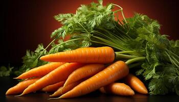 ai generiert frisch, gesund Vegetarier Salat beschwingt Möhren, reif Tomaten, Grün Petersilie generiert durch ai foto