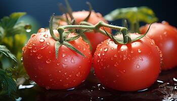 ai generiert frisch Tomate, gesund Gemüse, reif Frucht, nass Blatt, organisch Salat generiert durch ai foto