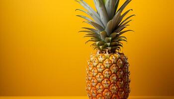 ai generiert frisch, saftig Ananas Scheibe auf beschwingt Gelb Hintergrund generiert durch ai foto