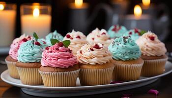 ai generiert hausgemacht Cupcake mit Gourmet Schokolade Glasur, Geburtstag Feier Dekoration generiert durch ai foto