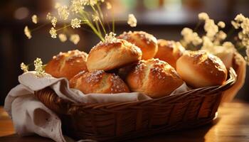 ai generiert hausgemacht Gourmet Nachtisch, frisch gebacken brot, Süss Süßigkeiten Feier generiert durch ai foto