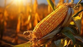 ai generiert reif Mais auf Maiskolben, Herbst Ernte, Natur golden Schönheit generiert durch ai foto