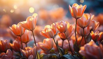 ai generiert das beschwingt Tulpe blühen bringt Schönheit zu Natur Wiese generiert durch ai foto