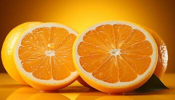 ai generiert Frische und Natur im ein saftig, beschwingt Orange Scheibe generiert durch ai foto
