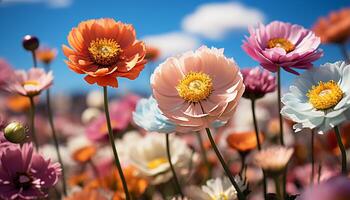 ai generiert ein beschwingt Wiese Blüten mit bunt Blumen im Sommer- generiert durch ai foto