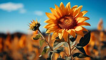 ai generiert Sonnenblume, Gelb Anlage, draußen, Sommer, Blatt, schließen hoch, Blume generiert durch ai foto