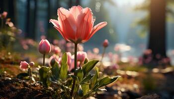 ai generiert ein beschwingt Strauß von Tulpen bringt Liebe zu Natur generiert durch ai foto