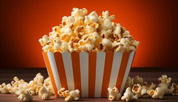 ai generiert ein flauschige Haufen von frisch Popcorn, ein Film Snack generiert durch ai foto