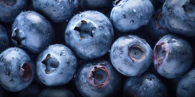 ai generiert Nahansicht von gefroren Blaubeeren Haufen. frisch kalt Beeren. generativ ai foto