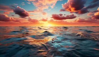 ai generiert Sonnenuntergang Über Wasser, Natur Schönheit reflektiert im still Wellen generiert durch ai foto