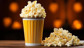 ai generiert Aufpassen Film, Essen Popcorn, genießen das Süss Film Industrie generiert durch ai foto