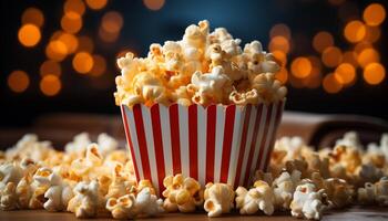 ai generiert Gourmet Popcorn, frisch und flauschige, perfekt zum Film Nacht generiert durch ai foto