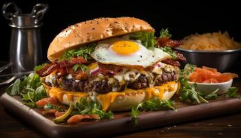 ai generiert gegrillt Rindfleisch Burger mit Tomate, Käse, und frisch Gemüse generiert durch ai foto