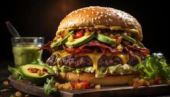 ai generiert gegrillt Cheeseburger mit Tomate, Zwiebel, und hausgemacht Guacamole generiert durch ai foto