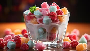 ai generiert Frische und Süße im ein multi farbig Schüssel von Obst generiert durch ai foto